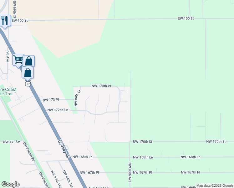 map of restaurants, bars, coffee shops, grocery stores, and more near 17331 Northwest 80th Terrace in Fanning Springs