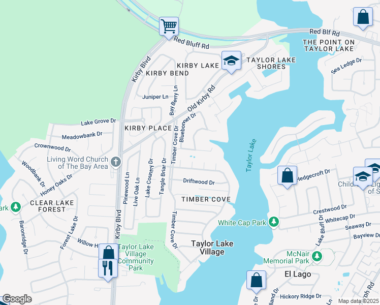 map of restaurants, bars, coffee shops, grocery stores, and more near 1105 Elm Circle in Seabrook