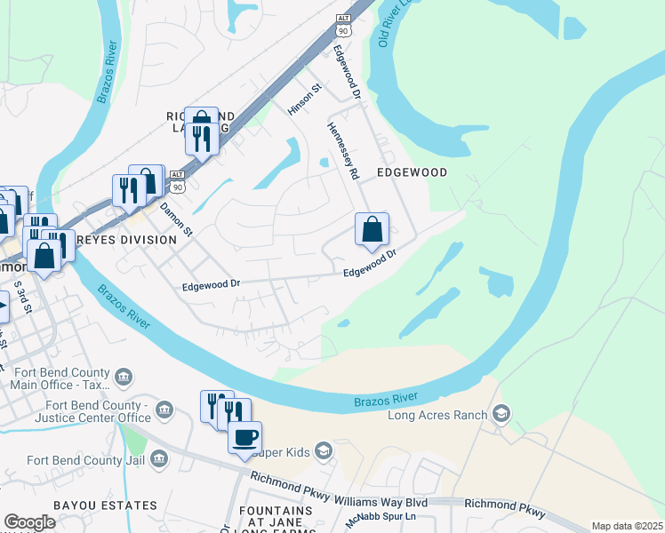 map of restaurants, bars, coffee shops, grocery stores, and more near 1112 Hennessey Drive in Richmond