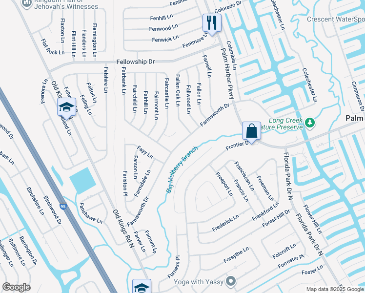 map of restaurants, bars, coffee shops, grocery stores, and more near 72 Farmsworth Drive in Palm Coast