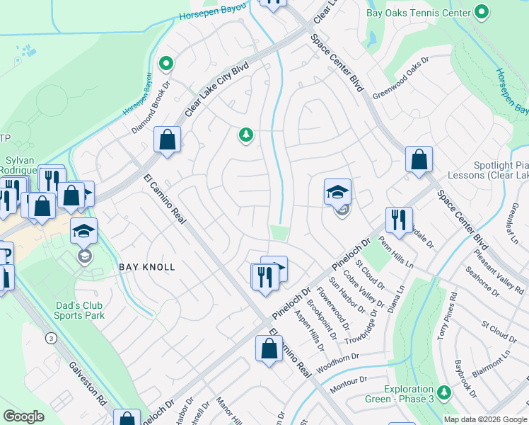 map of restaurants, bars, coffee shops, grocery stores, and more near 14535 Little Willow Walk in Houston