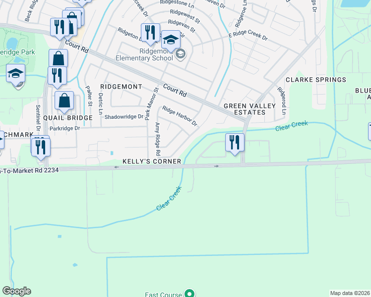 map of restaurants, bars, coffee shops, grocery stores, and more near 16507 Lazy Ridge Road in Houston