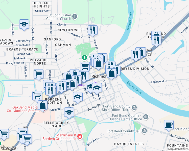 map of restaurants, bars, coffee shops, grocery stores, and more near 400 Jackson Street in Richmond