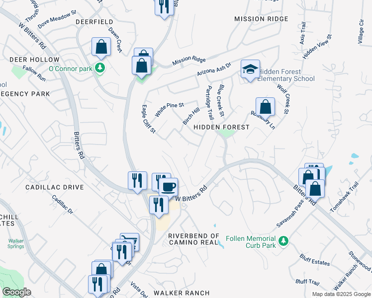 map of restaurants, bars, coffee shops, grocery stores, and more near 1202 High Rock Street in San Antonio
