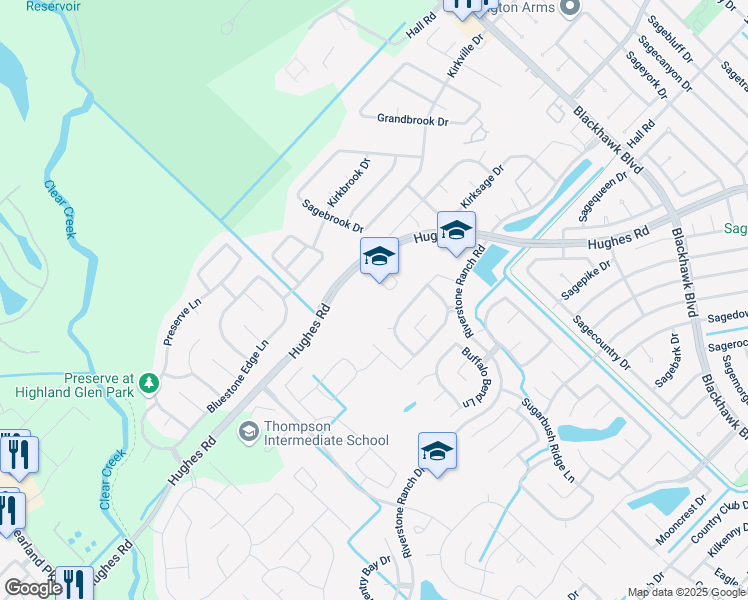 map of restaurants, bars, coffee shops, grocery stores, and more near 9220 Hughes Road in Houston