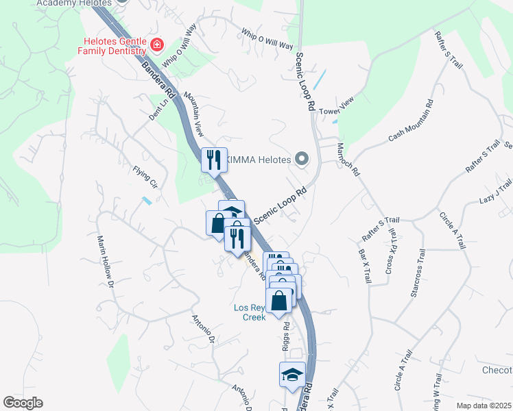 map of restaurants, bars, coffee shops, grocery stores, and more near 14957 Scenic Loop Road in Helotes