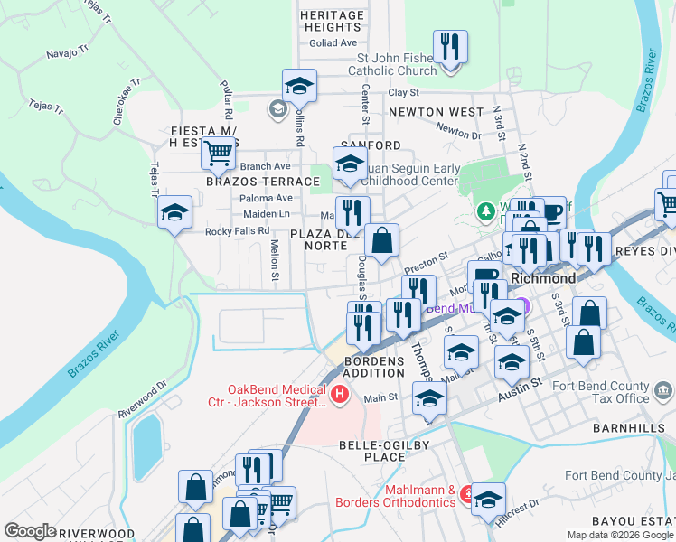map of restaurants, bars, coffee shops, grocery stores, and more near 225 Fleming Street in Richmond