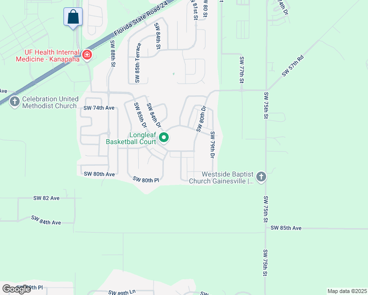 map of restaurants, bars, coffee shops, grocery stores, and more near 7750 Southwest 80th Drive in Gainesville