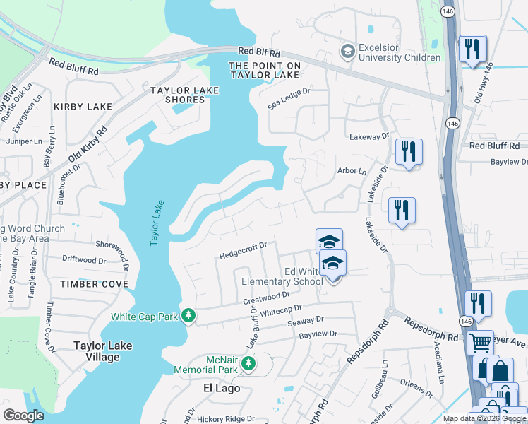 map of restaurants, bars, coffee shops, grocery stores, and more near 2833 Sea Channel Court in Seabrook