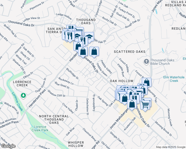 map of restaurants, bars, coffee shops, grocery stores, and more near 2626 Grayson Way in San Antonio