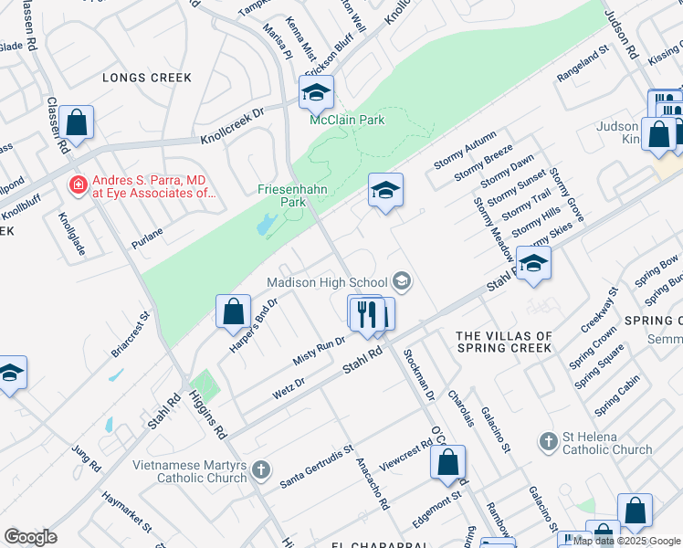 map of restaurants, bars, coffee shops, grocery stores, and more near 15400-15644 O'Connor Rd in San Antonio