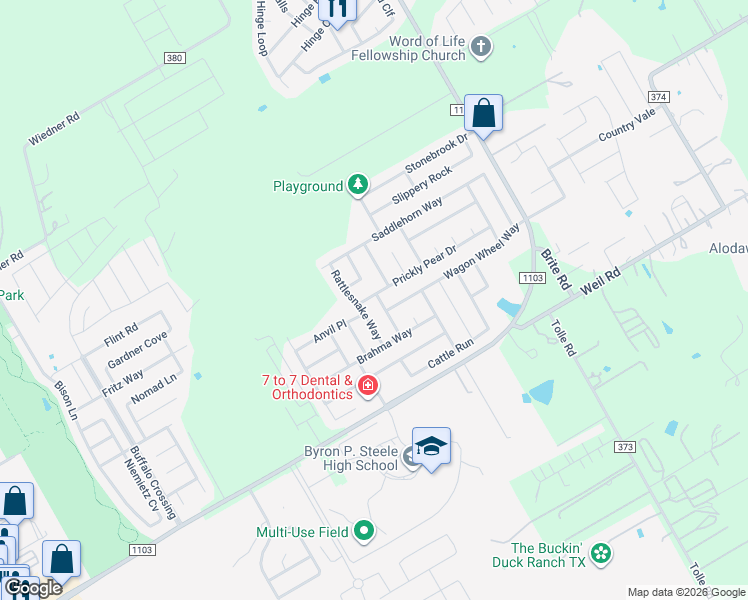 map of restaurants, bars, coffee shops, grocery stores, and more near 320 Prickly Pear Drive in Cibolo