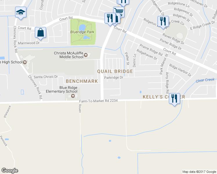 map of restaurants, bars, coffee shops, grocery stores, and more near 16621 Monte Carlo Court in Houston