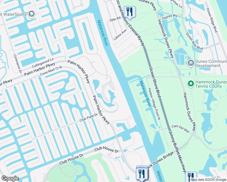 map of restaurants, bars, coffee shops, grocery stores, and more near 59 Riverview Bend South in Palm Coast