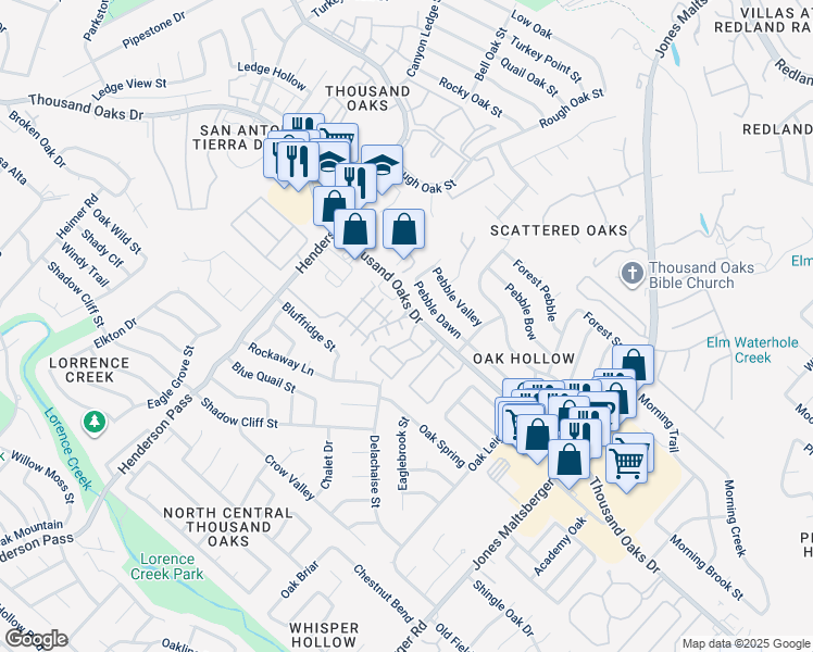 map of restaurants, bars, coffee shops, grocery stores, and more near 2626 Grayson Way in San Antonio