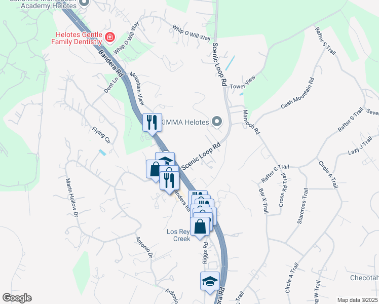 map of restaurants, bars, coffee shops, grocery stores, and more near 14957-15021 Scenic Loop Road in Helotes