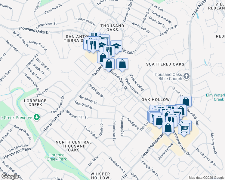 map of restaurants, bars, coffee shops, grocery stores, and more near 2532 Grayson Circle in San Antonio