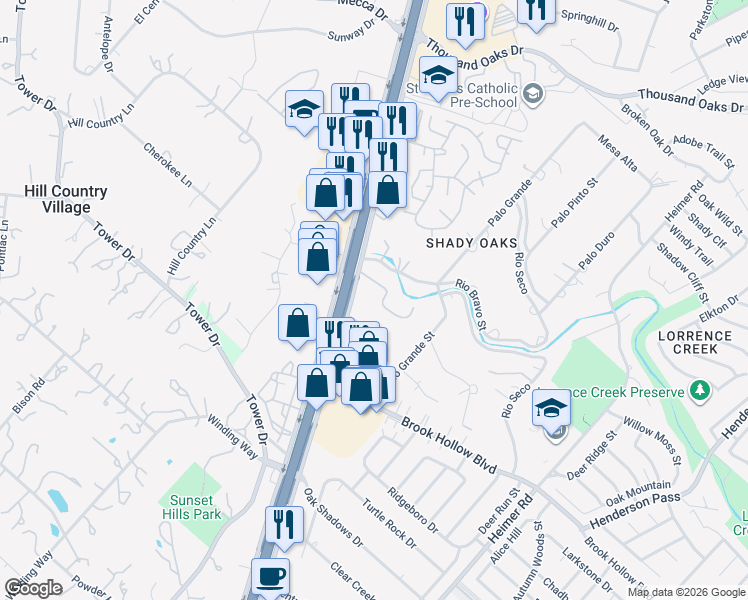map of restaurants, bars, coffee shops, grocery stores, and more near 15600 San Pedro Avenue in San Antonio