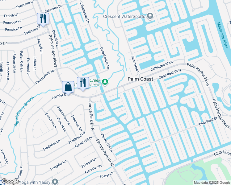 map of restaurants, bars, coffee shops, grocery stores, and more near 238A Coral Reef Court North in Palm Coast