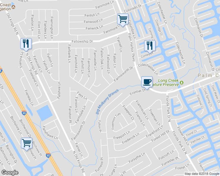 map of restaurants, bars, coffee shops, grocery stores, and more near 72 Farmsworth Dr in Palm Coast