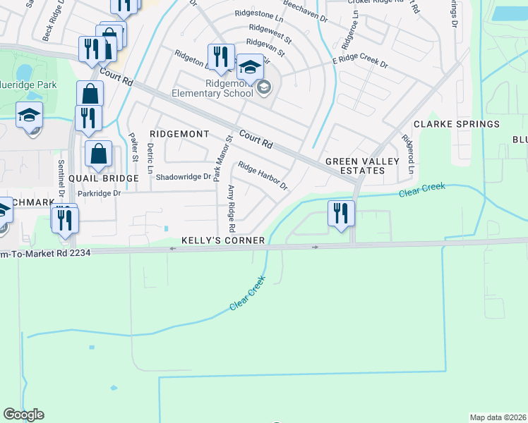 map of restaurants, bars, coffee shops, grocery stores, and more near 16603 Hollow Ridge Drive in Houston