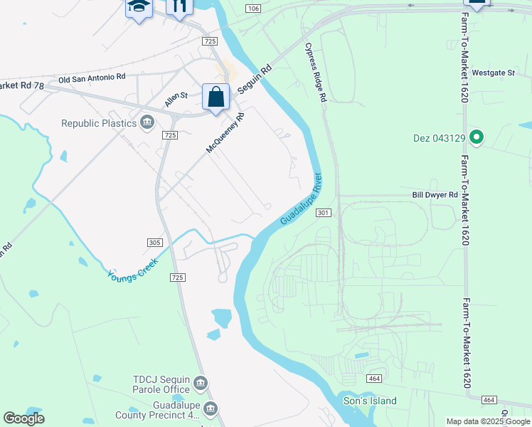 map of restaurants, bars, coffee shops, grocery stores, and more near 376 Voight Lane in McQueeney