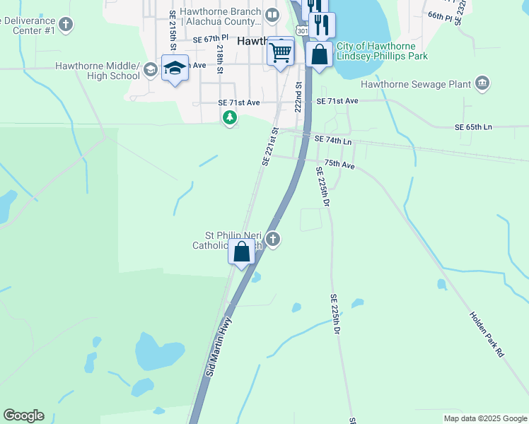 map of restaurants, bars, coffee shops, grocery stores, and more near 804 U.S. 301 in Hawthorne