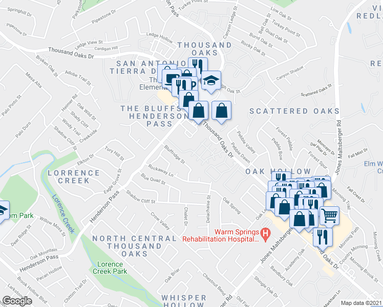 map of restaurants, bars, coffee shops, grocery stores, and more near 2502 Grayson Way in San Antonio