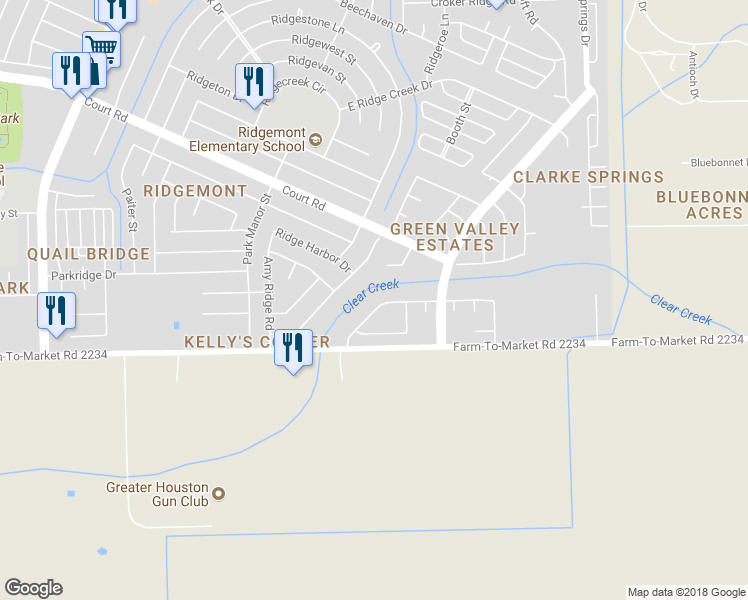 map of restaurants, bars, coffee shops, grocery stores, and more near 16606 West Ripple Ridge Drive in Houston