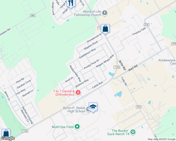 map of restaurants, bars, coffee shops, grocery stores, and more near 348 Wagon Wheel Way in Cibolo