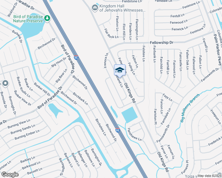 map of restaurants, bars, coffee shops, grocery stores, and more near 44 Freneau Lane in Palm Coast