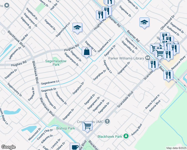 map of restaurants, bars, coffee shops, grocery stores, and more near 10331 Sageglow Drive in Houston
