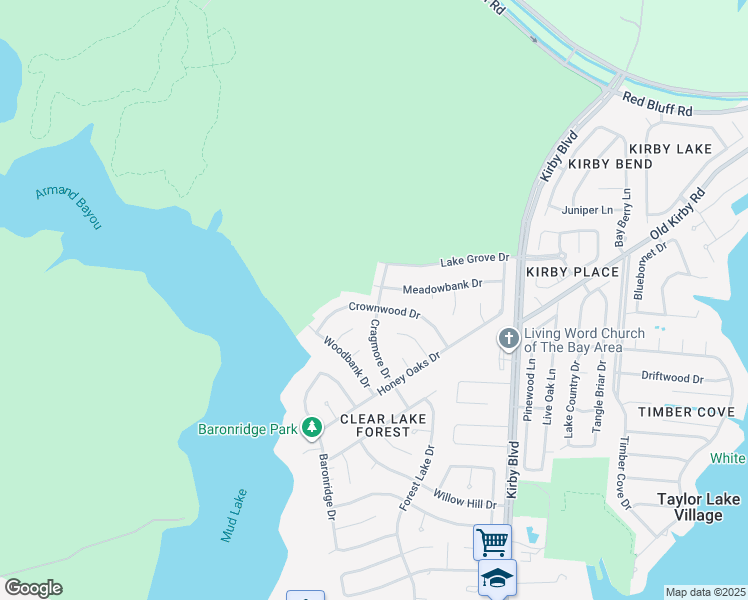 map of restaurants, bars, coffee shops, grocery stores, and more near 4147 Crownwood Drive in Seabrook
