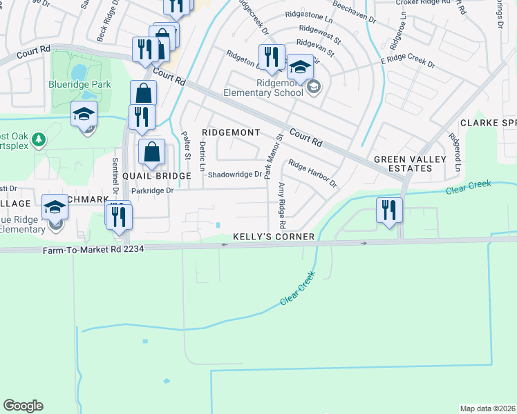 map of restaurants, bars, coffee shops, grocery stores, and more near 5011 Ridgecreek Drive in Houston