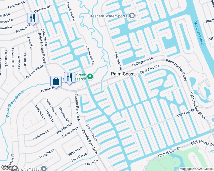 map of restaurants, bars, coffee shops, grocery stores, and more near 74 Coral Reef Court North in Palm Coast
