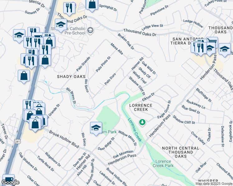 map of restaurants, bars, coffee shops, grocery stores, and more near 15414 Heimer Road in San Antonio