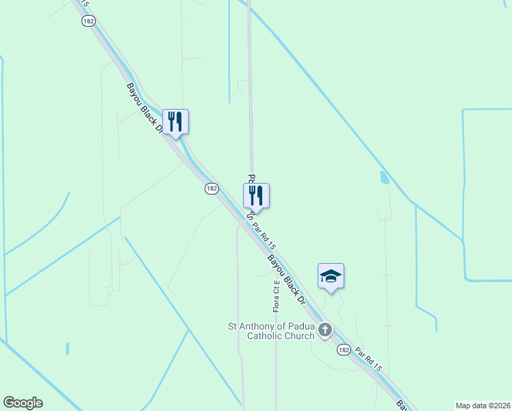 map of restaurants, bars, coffee shops, grocery stores, and more near 2907 Savanne Road in Houma