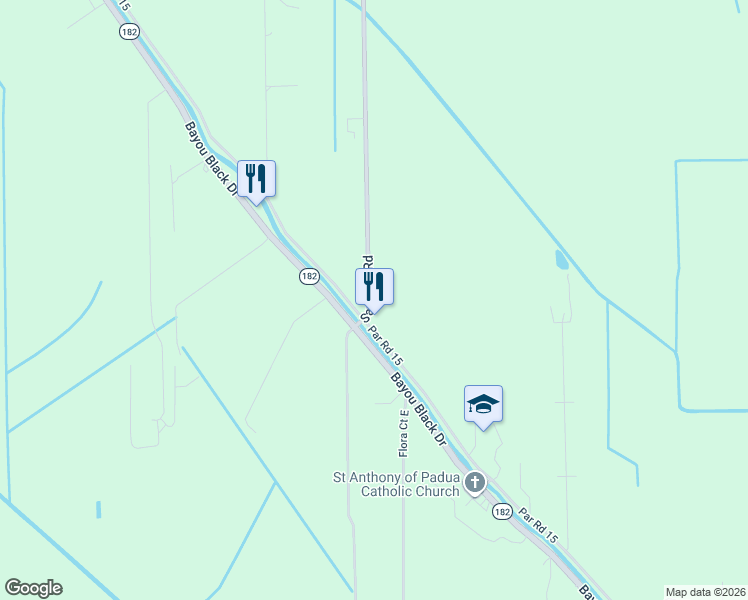 map of restaurants, bars, coffee shops, grocery stores, and more near 2907 Savanne Road in Houma