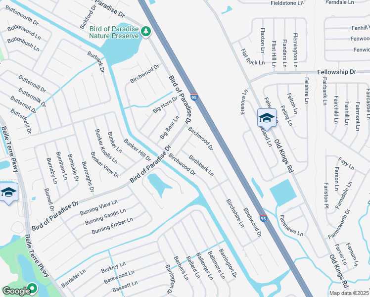 map of restaurants, bars, coffee shops, grocery stores, and more near 32 Birchbark Lane in Palm Coast