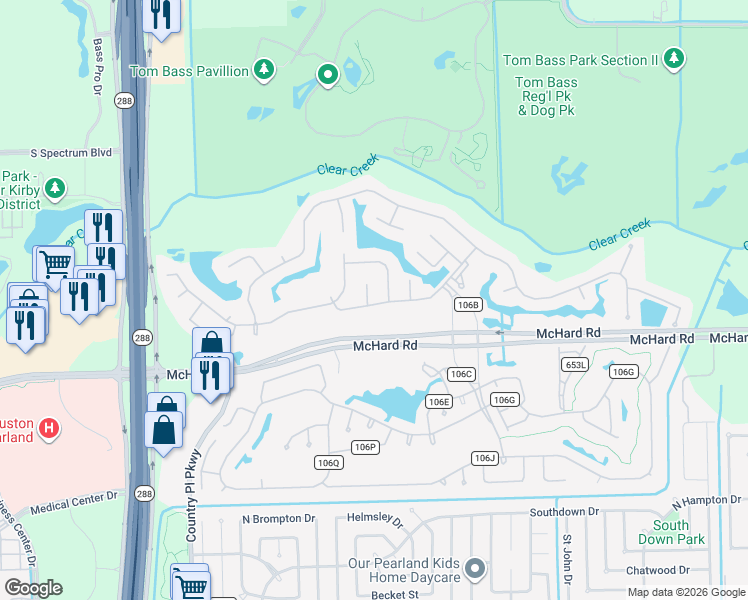 map of restaurants, bars, coffee shops, grocery stores, and more near 423 Starleaf Lane in Pearland