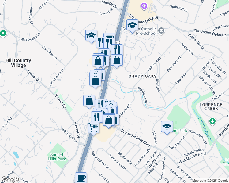 map of restaurants, bars, coffee shops, grocery stores, and more near 15600 San Pedro Avenue in San Antonio
