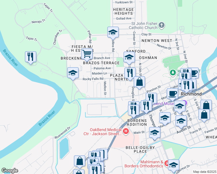 map of restaurants, bars, coffee shops, grocery stores, and more near 218 Mellon Street in Richmond