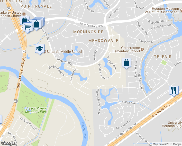 map of restaurants, bars, coffee shops, grocery stores, and more near 1815 Misty Oaks Lane in Sugar Land