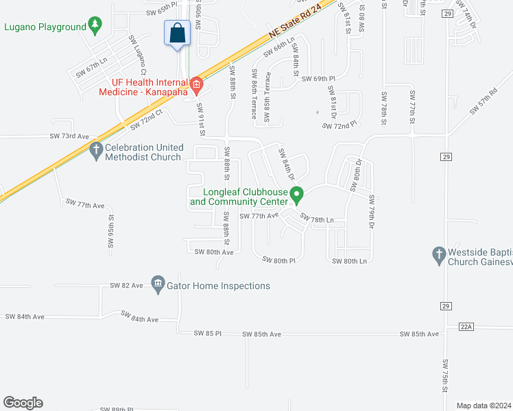 map of restaurants, bars, coffee shops, grocery stores, and more near 8693 Southwest 76th Place in Gainesville