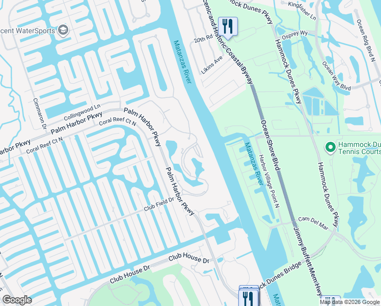 map of restaurants, bars, coffee shops, grocery stores, and more near 65 Riverview Bend South in Palm Coast