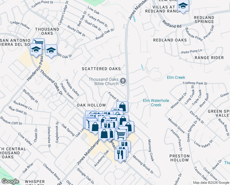 map of restaurants, bars, coffee shops, grocery stores, and more near 2740 Del Pilar Drive in San Antonio