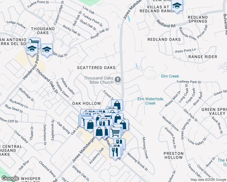 map of restaurants, bars, coffee shops, grocery stores, and more near 2740 Del Pilar Drive in San Antonio