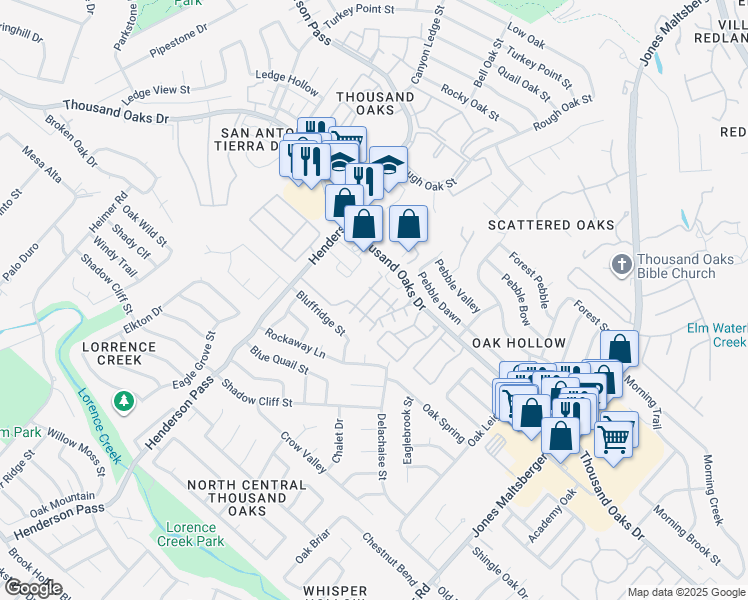 map of restaurants, bars, coffee shops, grocery stores, and more near 2516 Grayson Circle in San Antonio