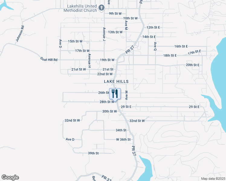map of restaurants, bars, coffee shops, grocery stores, and more near 104 26th Street West in Lakehills