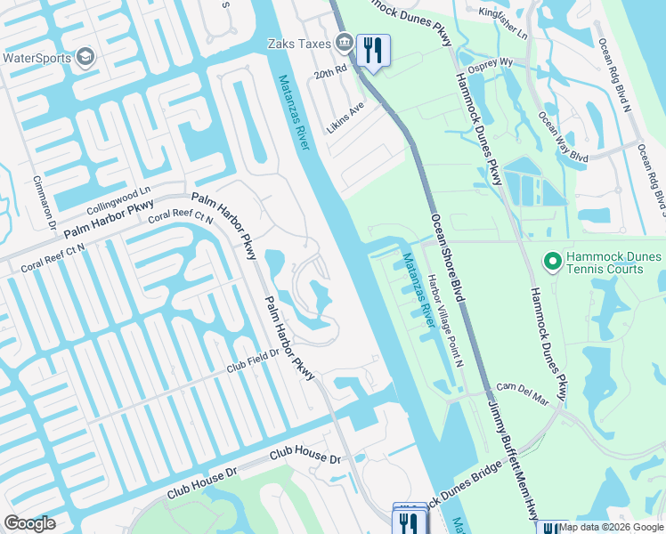 map of restaurants, bars, coffee shops, grocery stores, and more near 59 Riverview Bend South in Palm Coast